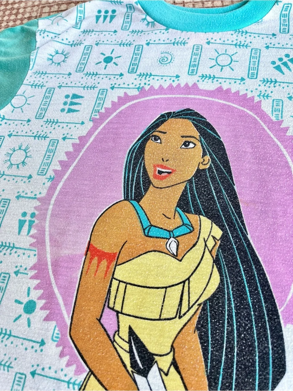 Vintage Pocahontas 90s Nightgown Long Dress Disney Teal White Used Size 10 L - Picture 2 of 10